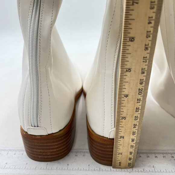 White Knee High Boot Almond Toe Mid Calf Booties for Women Chunky Heel Work Boot - Picture 4 of 7